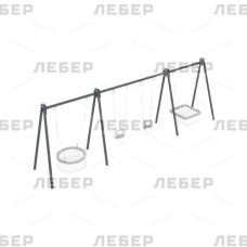 Трехсекционная рама качелей «Гнездо»-двойная-«Гнездо» на металлических опорах Трехсекционная рама качелей «Гнездо»-двойная-«Гнездо» на металлических опорах