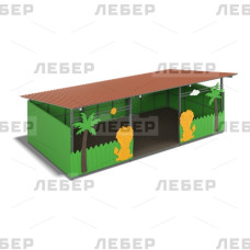 Теневой навес 4000х8000 (стены - фанера) с декоративными элементами Теневой навес 4000х8000 (стены - фанера) с декоративными элементами